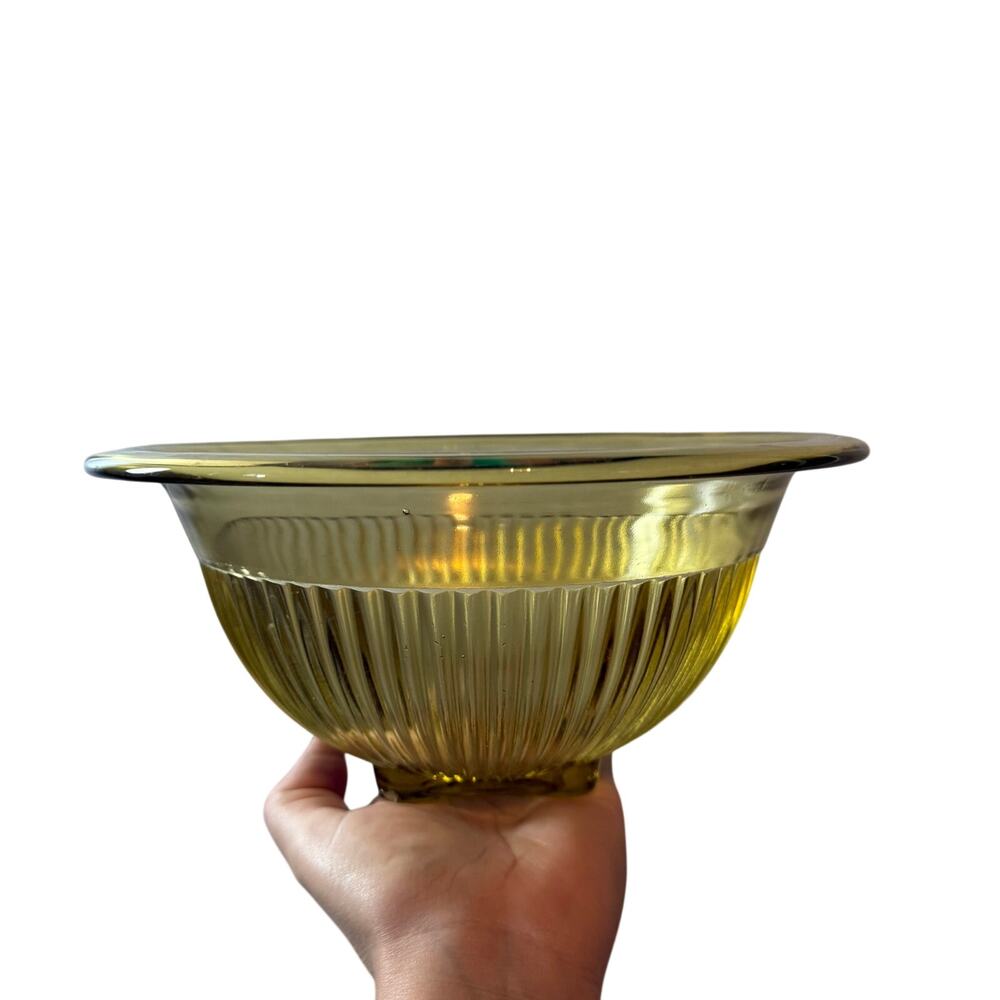 Federal Glass Vintage Ribbed Nesting Mixing Bowl Golden Amber Square Footed Base